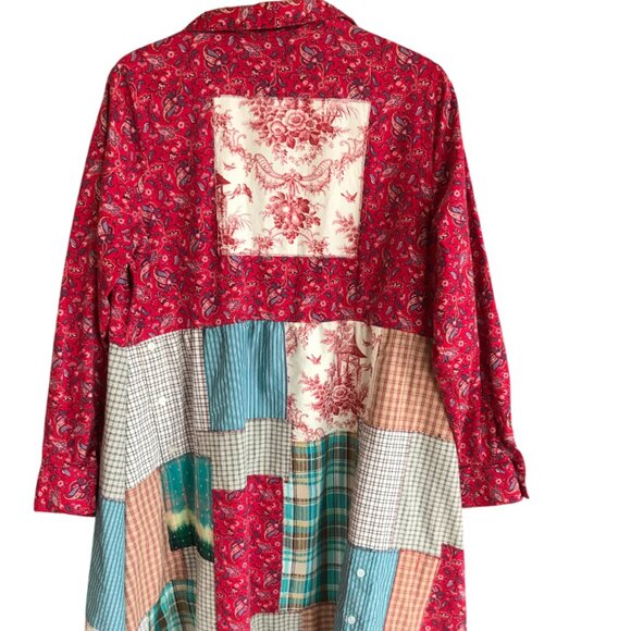 Boho Patchwork Duster, L: Upcycled Heavyweight Hippie Jacket, Paisley Floral - Picture 10 of 11